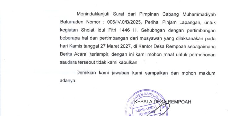 Desa Rempoah Tidak Izinkan Muhammadiyah Gunakan Lapangan untuk Shalat Idul Fitri 1446 H